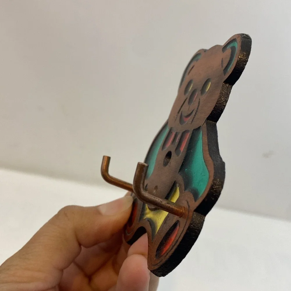 Vintage Taiwan Key Holder Teddy Bear Stained Glass